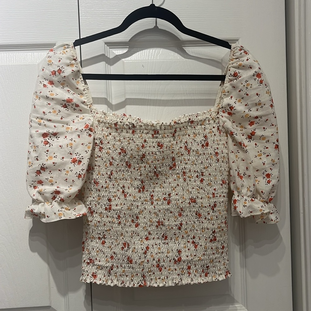 Reformation ‘Clementine’ Floral Print Smocked Puff Sleeve Linen Top - Picture 4 of 7